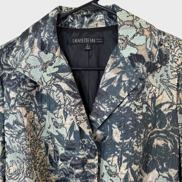 Lafayette 148 Helena Brocade Jacquard Blazer Jacket Green & Gold Women's Size 6 - Picture 5 of 13